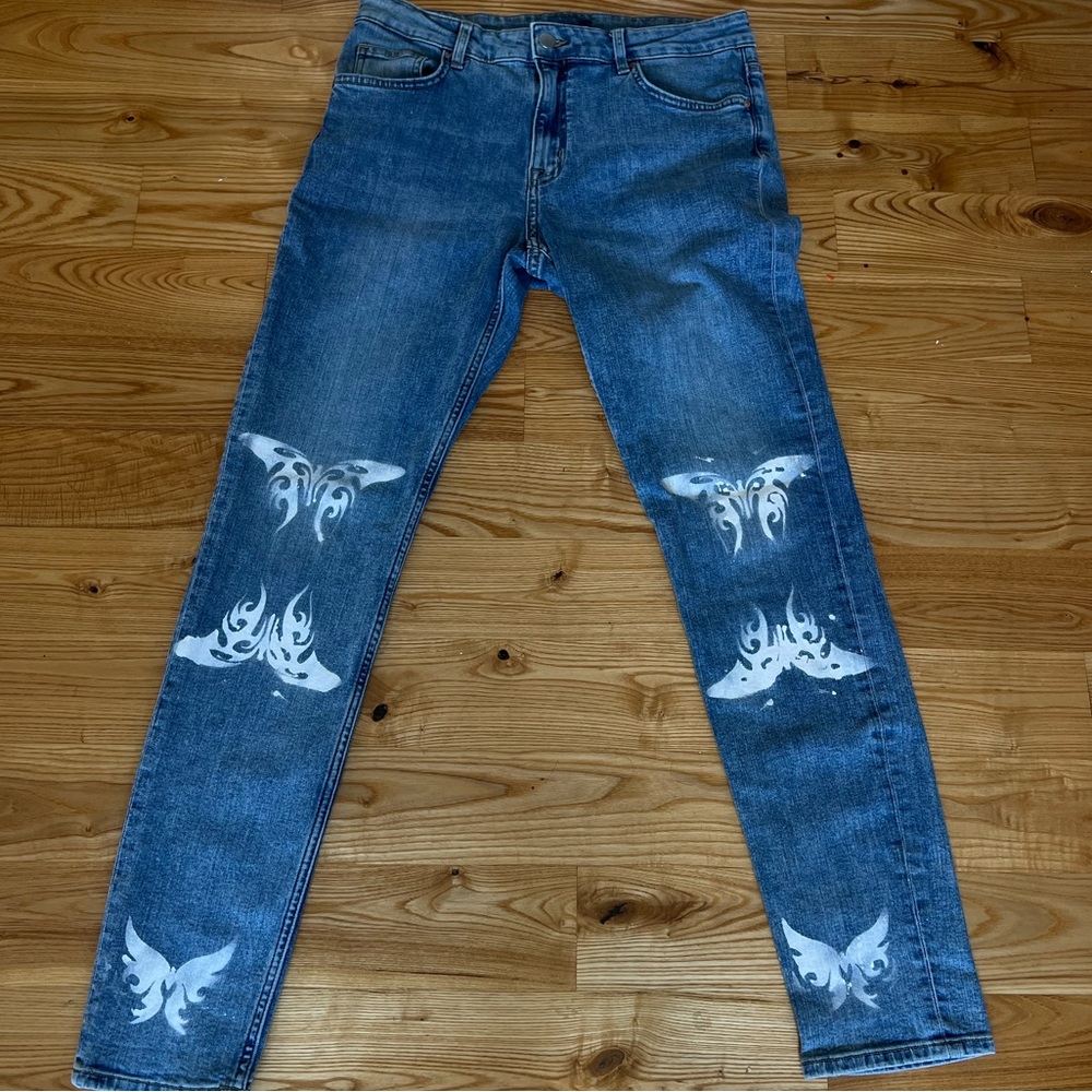 Hand-Painted Butterfly Jeans